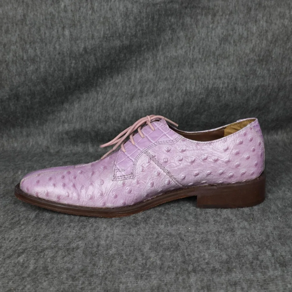 Stacy Adams Shoes Mens Size 7 Pink Leather Ostrich Square Cap Toe Dress Oxford